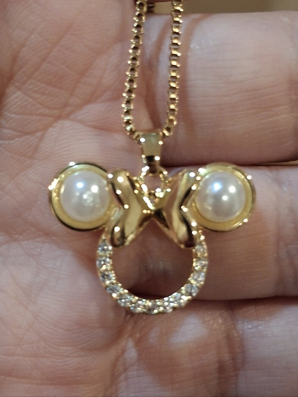 Gold Plated Diamond Minnie Mouse Necklace - Picture 5 of 5